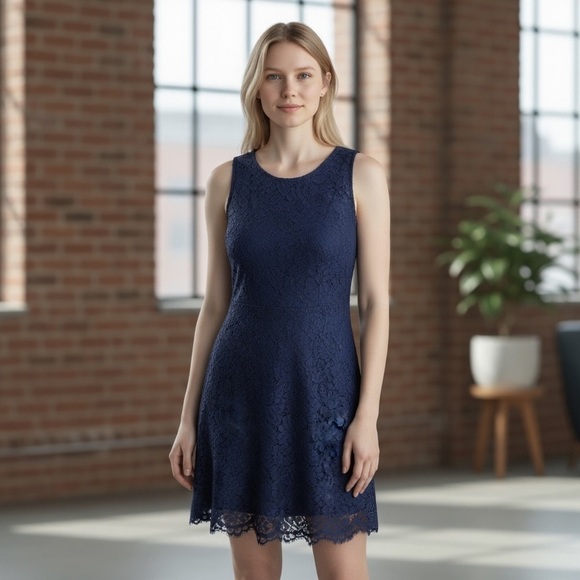 Joie Adisa in Dark Navy Blue Lace Drop Waist Fit & Flare Dress 4 $298 NWT - Picture 1 of 7
